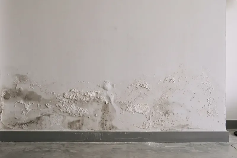 Manchas y sales por capilaridad en la parte baja de un muro